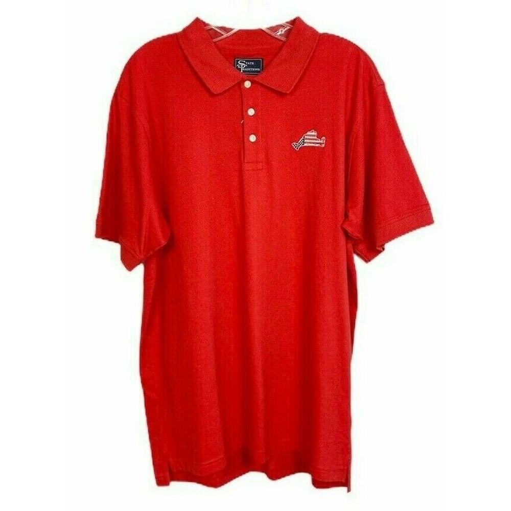 MARTHA'S VINEYARD STATE TRADITIONS USA Short Sleeve Polo Shirt RED MEDIUM NWT